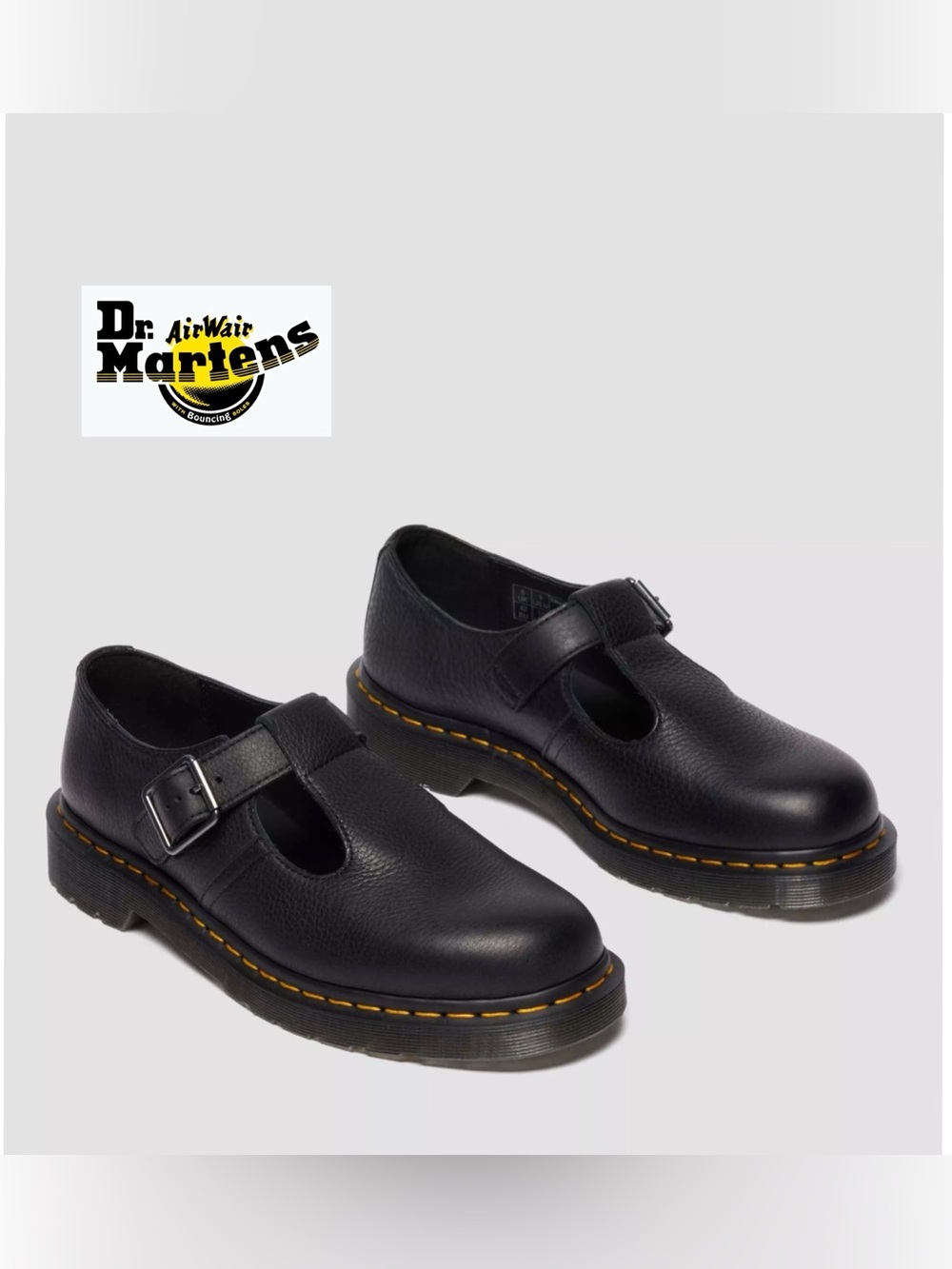 Dr Martens Polley Smooth Leather Mary Jane T-Bar Black Shoes EU39 US8 90s